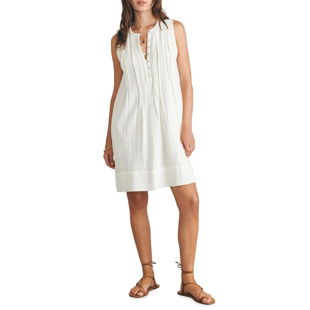 Faherty Isha Pintuck Organic Cotton Shift Dress Sleeveless White Women's Small - Picture 3 of 15
